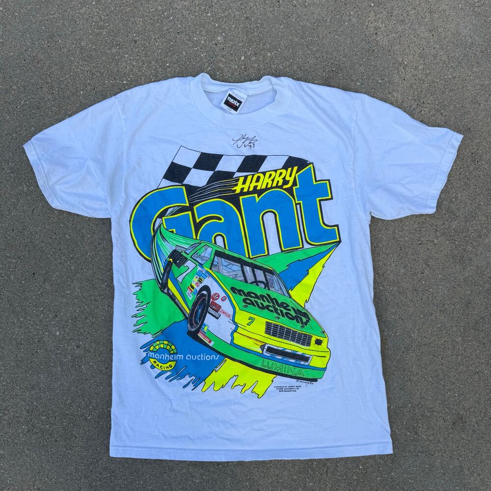 Vintage 1993 Harry Gant #7 Manheim Auctions Racing T-Shirt Tultex SIGNED Large